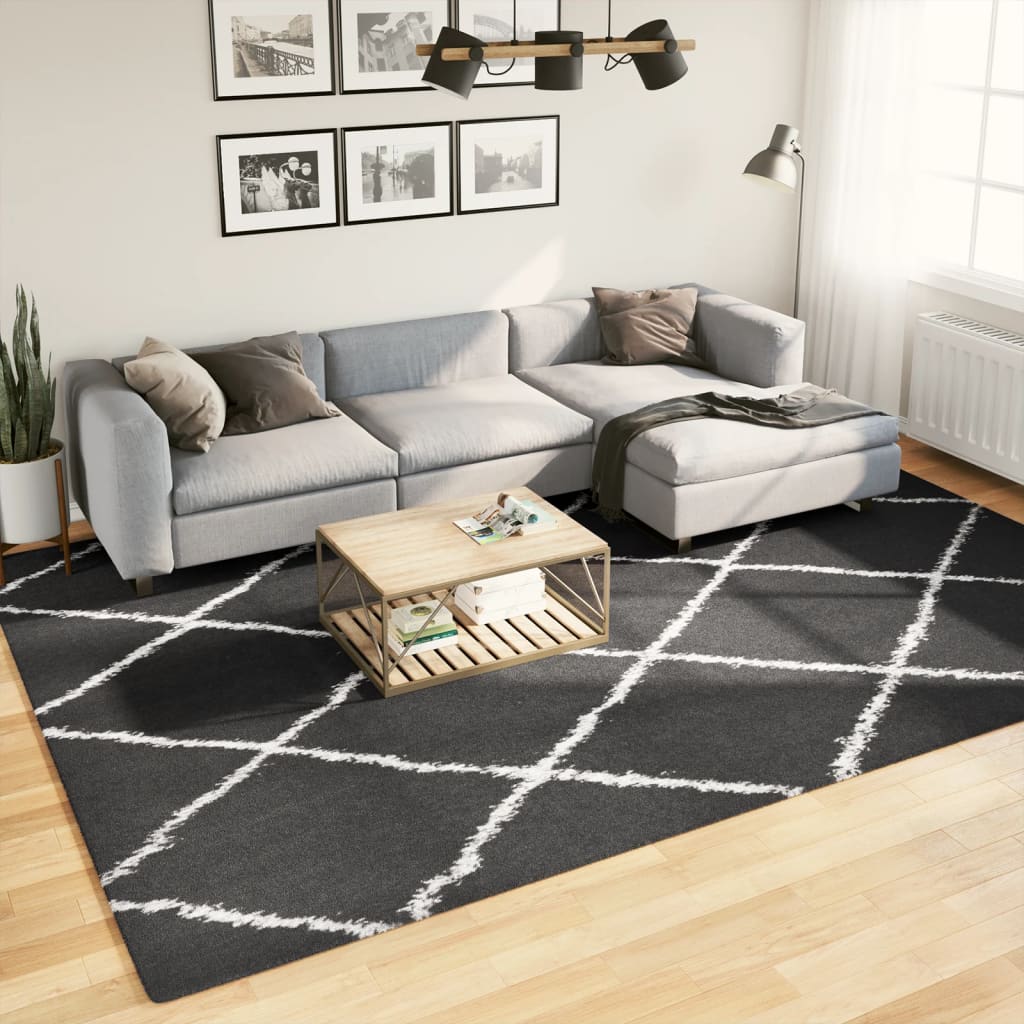 Tappeto Shaggy PAMPLONA a Pelo Lungo Nero e Crema 240x340 cm - homemem39