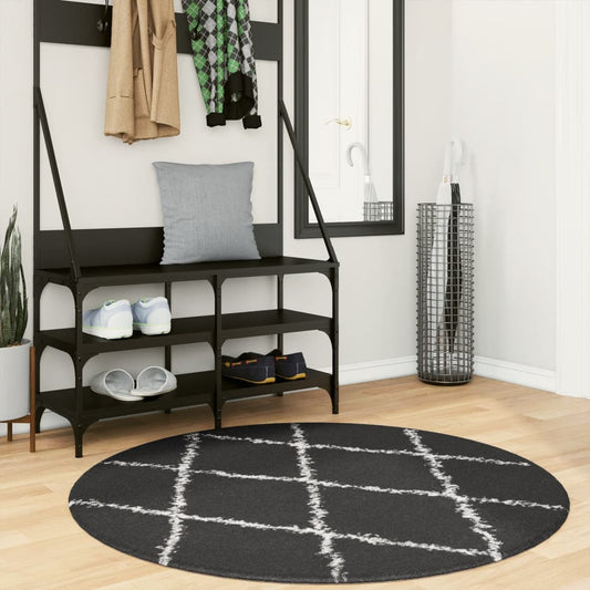 Tappeto Shaggy PAMPLONA a Pelo Lungo Nero e Crema Ø 120 cm - homemem39