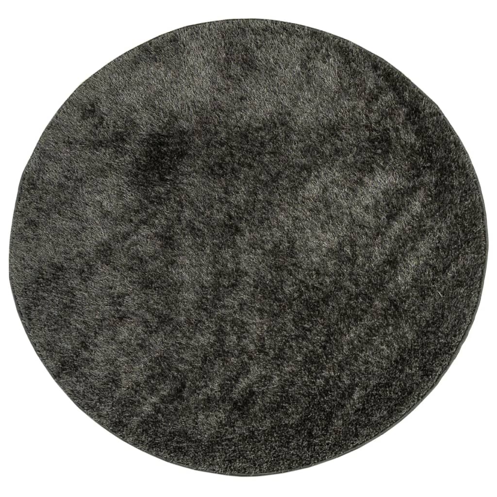 Tappeto a Pelo Lucido Lungo ISTAN Effetto Antracite Ø 80 cm - homemem39