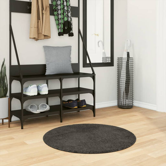 Tappeto a Pelo Lucido Lungo ISTAN Effetto Antracite Ø 80 cm - homemem39