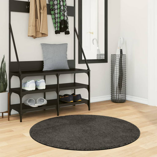 Tappeto a Pelo Lucido Lungo ISTAN Effetto Antracite Ø 80 cm - homemem39