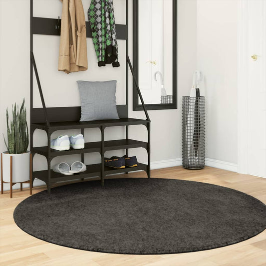 Tappeto a Pelo Lucido Lungo ISTAN Effetto Antracite Ø 160 cm - homemem39