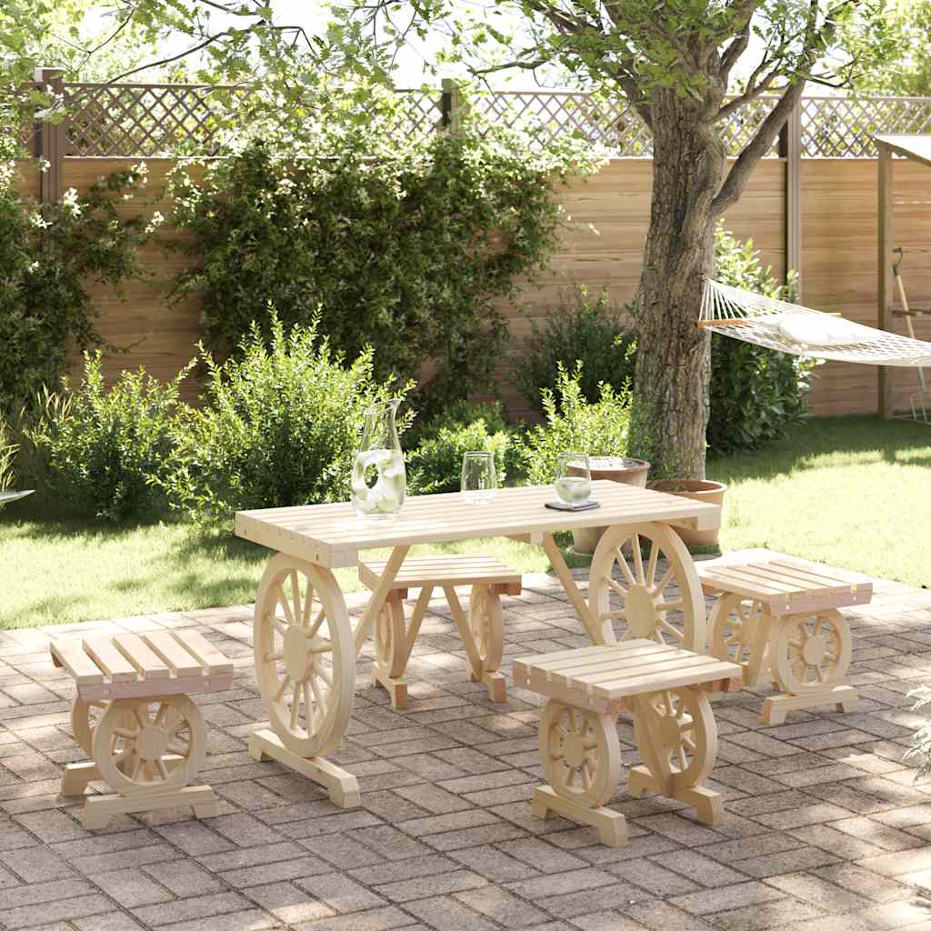 Set da Pranzo da Giardino 5 pz in Legno Massello di Abete | homemem39