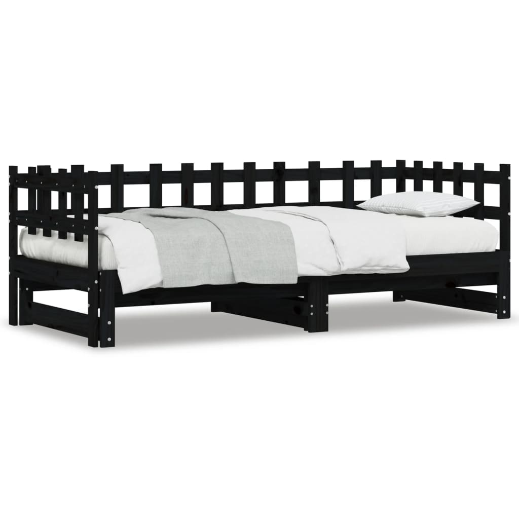 Dormeuse Estraibile Nera 2x(90x200) cm Legno Massello di Pino | homemem39