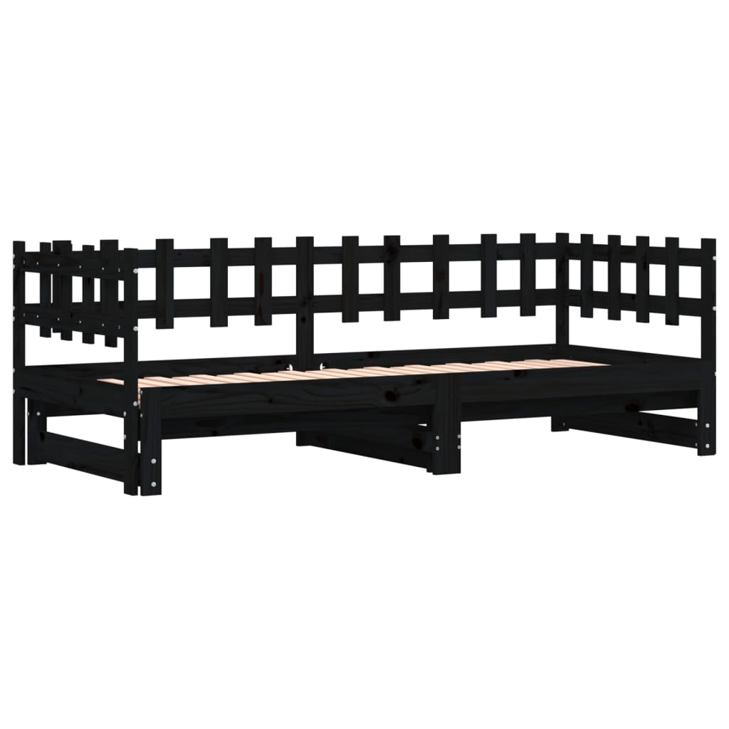 Dormeuse Estraibile Nera 2x(90x200) cm Legno Massello di Pino | homemem39