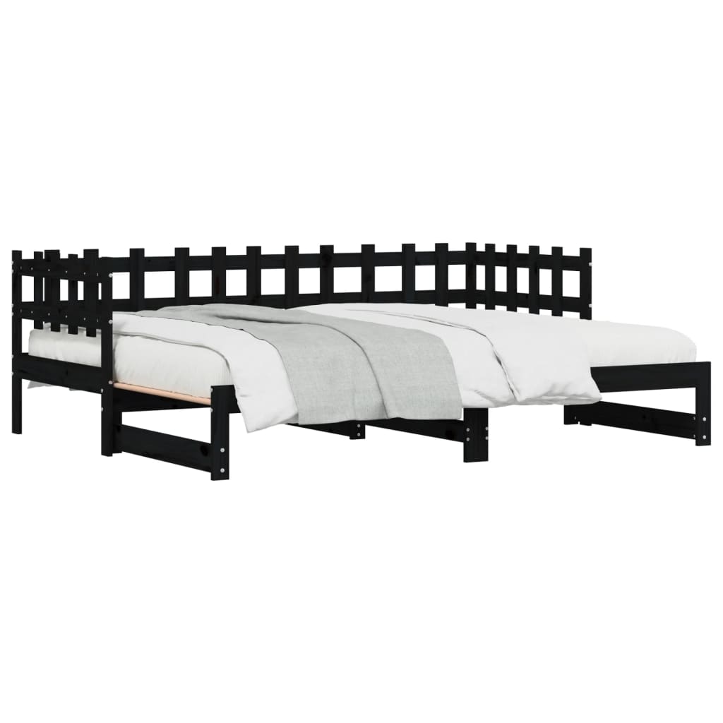 Dormeuse Estraibile Nera 2x(90x200) cm Legno Massello di Pino | homemem39