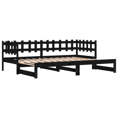 Dormeuse Estraibile Nera 2x(90x200) cm Legno Massello di Pino | homemem39