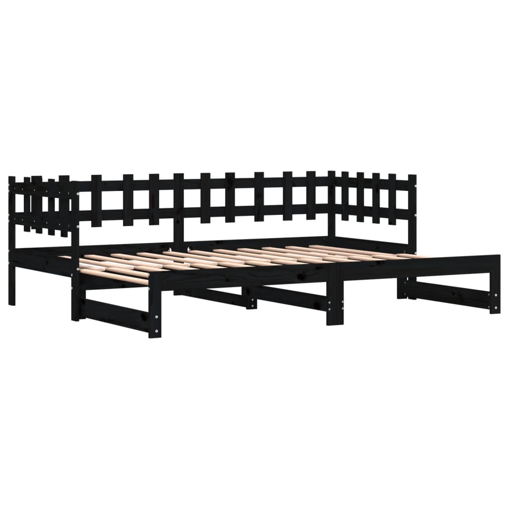 Dormeuse Estraibile Nera 2x(90x200) cm Legno Massello di Pino - homemem39