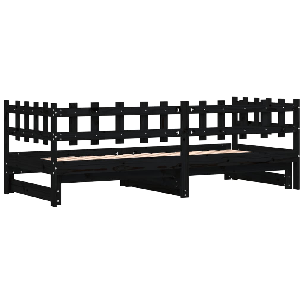 Dormeuse Estraibile Nera 2x(90x200) cm Legno Massello di Pino | homemem39