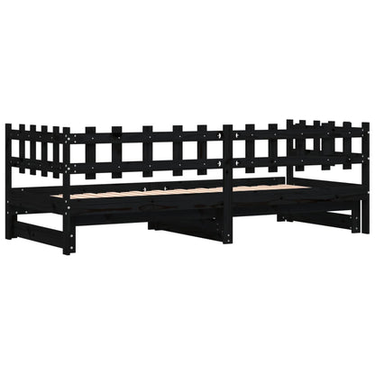 Dormeuse Estraibile Nera 2x(90x200) cm Legno Massello di Pino | homemem39