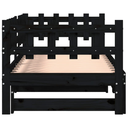 Dormeuse Estraibile Nera 2x(90x200) cm Legno Massello di Pino | homemem39