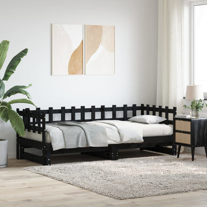 Dormeuse Estraibile Nera 2x(90x200) cm Legno Massello di Pino | homemem39