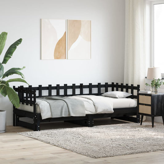 Dormeuse Estraibile Nera 2x(90x200) cm Legno Massello di Pino | homemem39