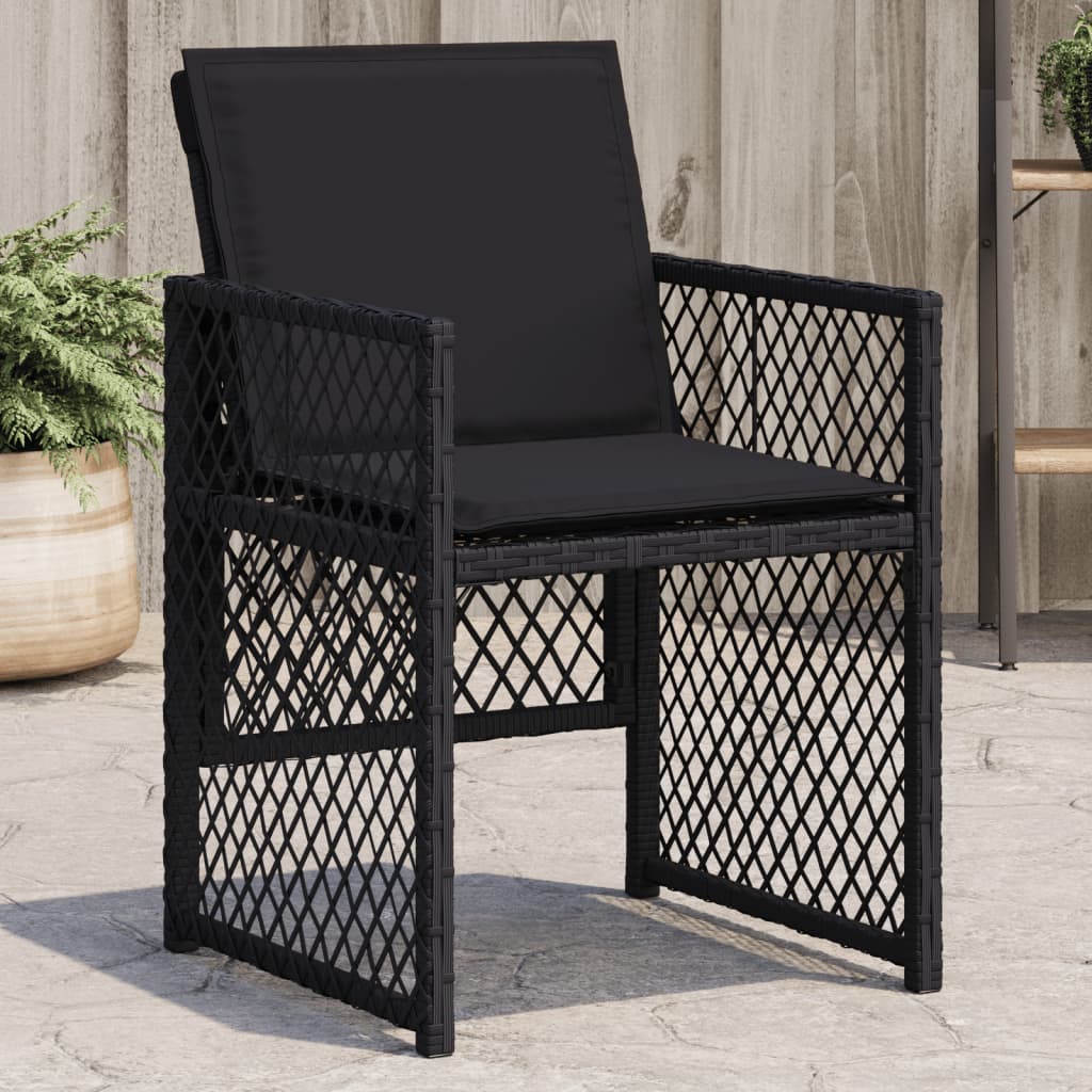 Sedie da Giardino con Cuscini 4 pz Nere in Polyrattan