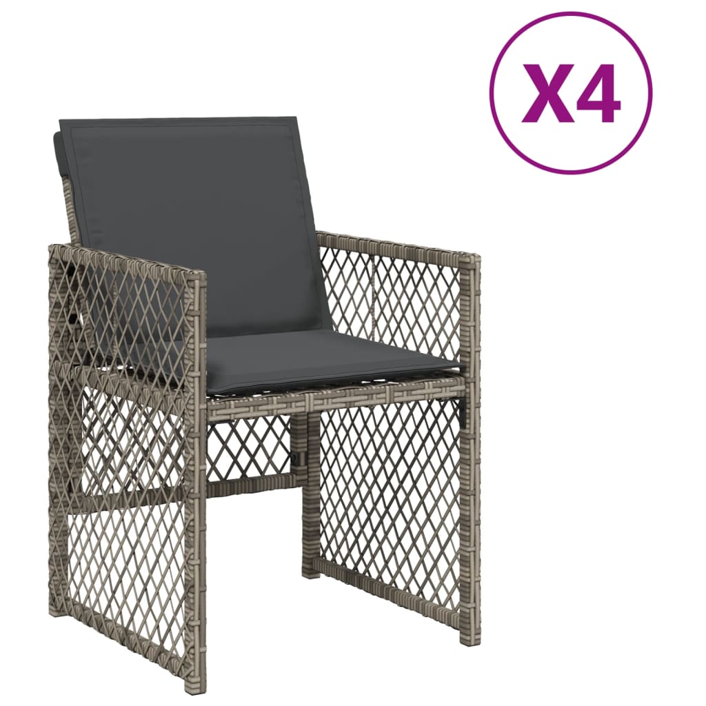 Sedie da Giardino con Cuscini 4pz Grigio in Polyrattan