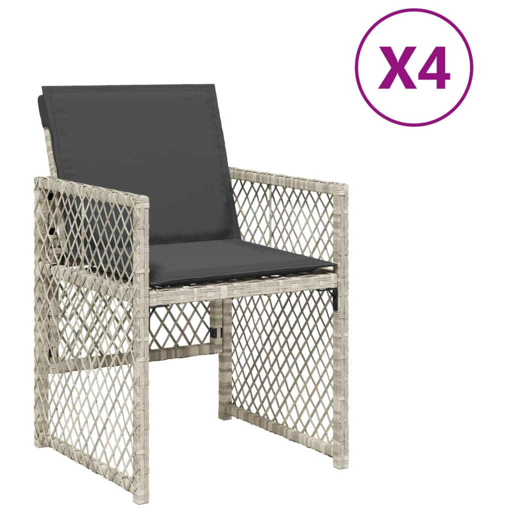 Sedie da Giardino con Cuscini 4 pz Grigio Chiaro in Polyrattan - homemem39