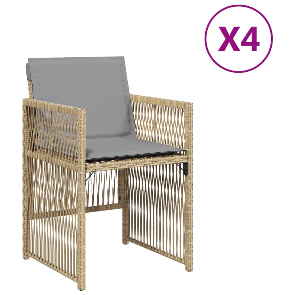 Sedie da Giardino con Cuscini 4 pz Beige Misto in Polyrattan - homemem39