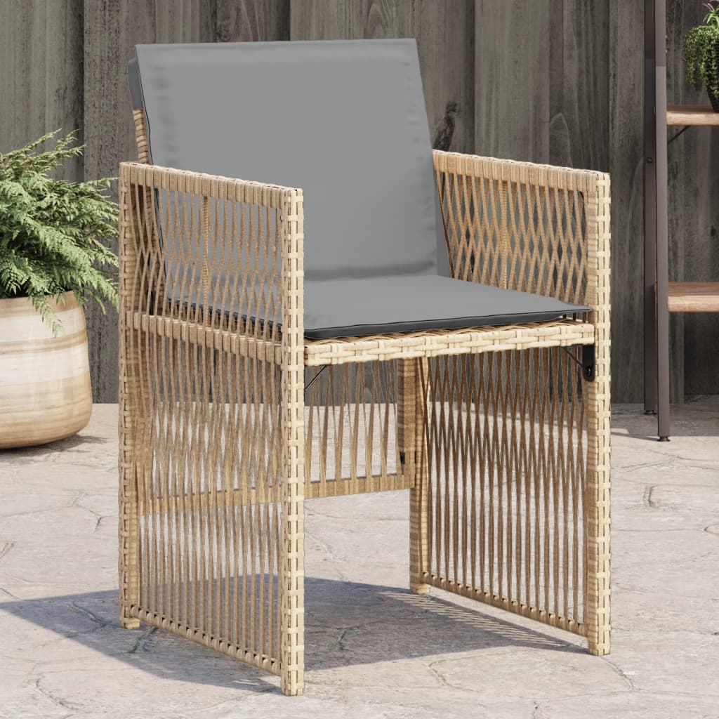 Sedie da Giardino con Cuscini 4 pz Beige Misto in Polyrattan - homemem39