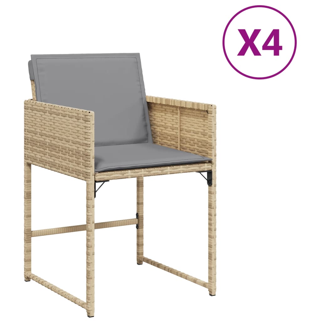 Sedie da Giardino con Cuscini 4 pz Beige Misto in Polyrattan - homemem39