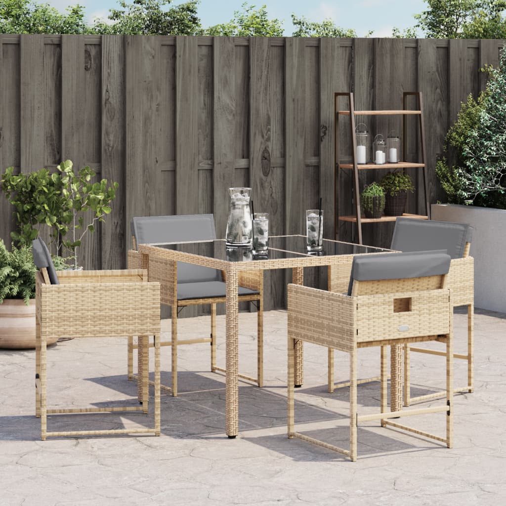 Sedie da Giardino con Cuscini 4 pz Beige Misto in Polyrattan - homemem39
