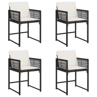 Sedie da Giardino con Cuscini 4 pz Nere in Polyrattan