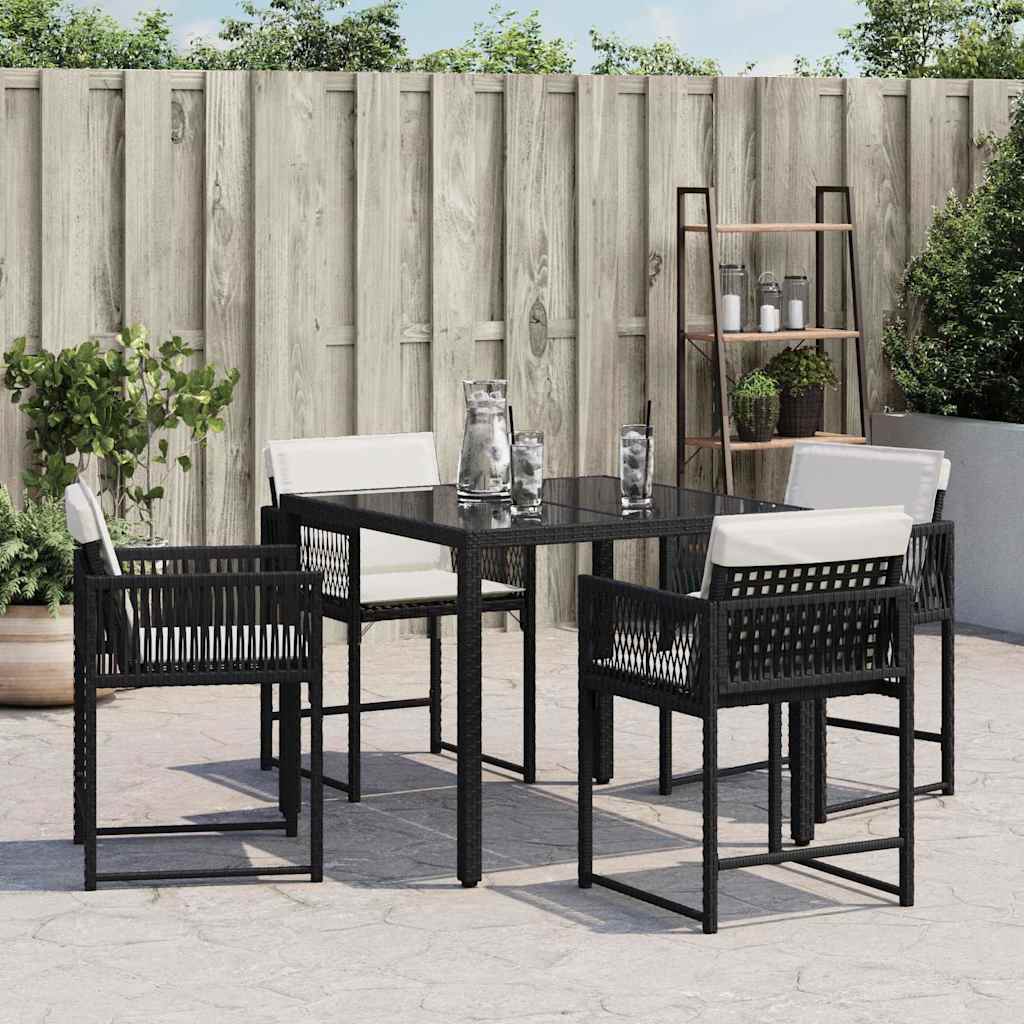 Sedie da Giardino con Cuscini 4 pz Nere in Polyrattan
