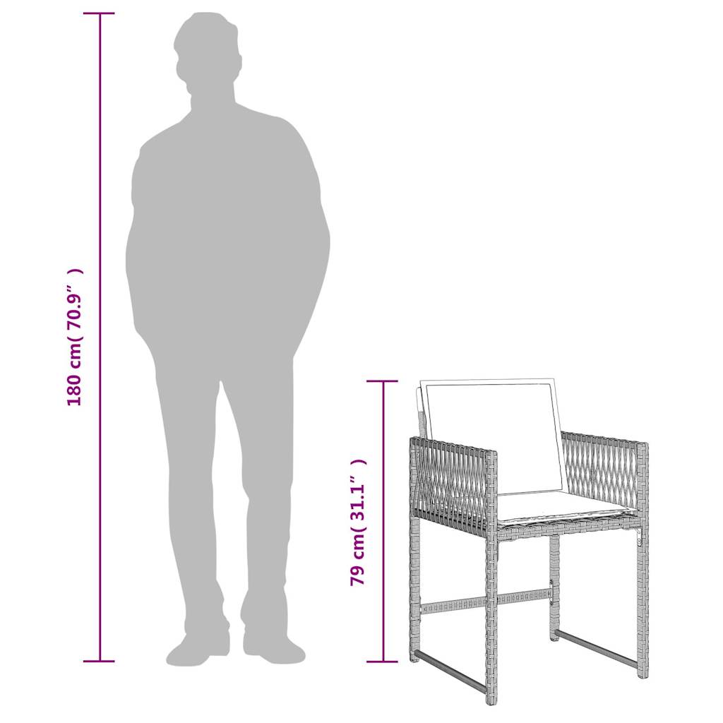 Sedie da Giardino con Cuscini 4 pz Grigio Chiaro in Polyrattan