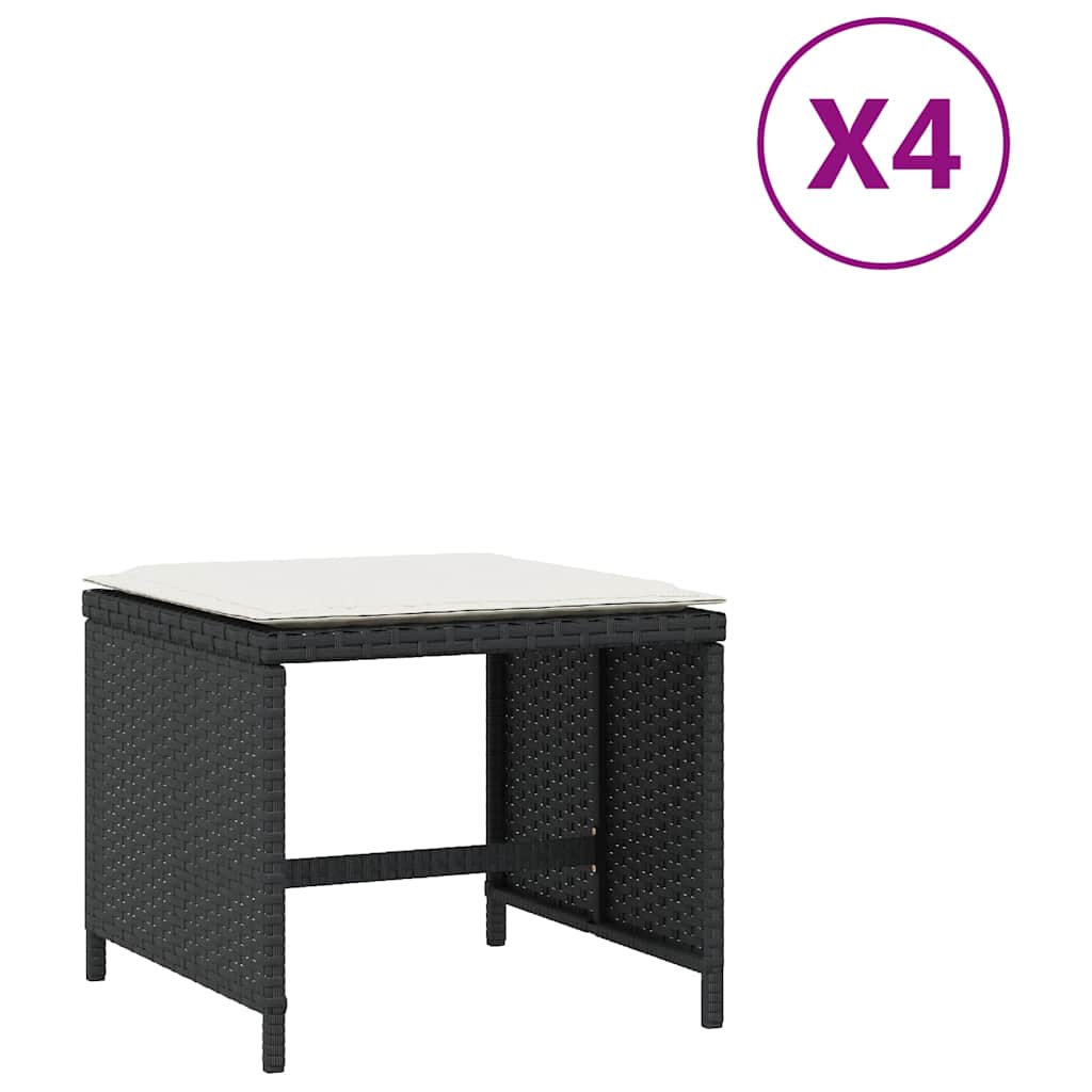 Sgabelli da Giardino con Cuscini 4pz Neri 41x41x36cm Polyrattan | homemem39