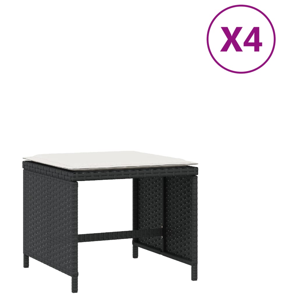 Sgabelli da Giardino con Cuscini 4pz Neri 41x41x36cm Polyrattan - homemem39