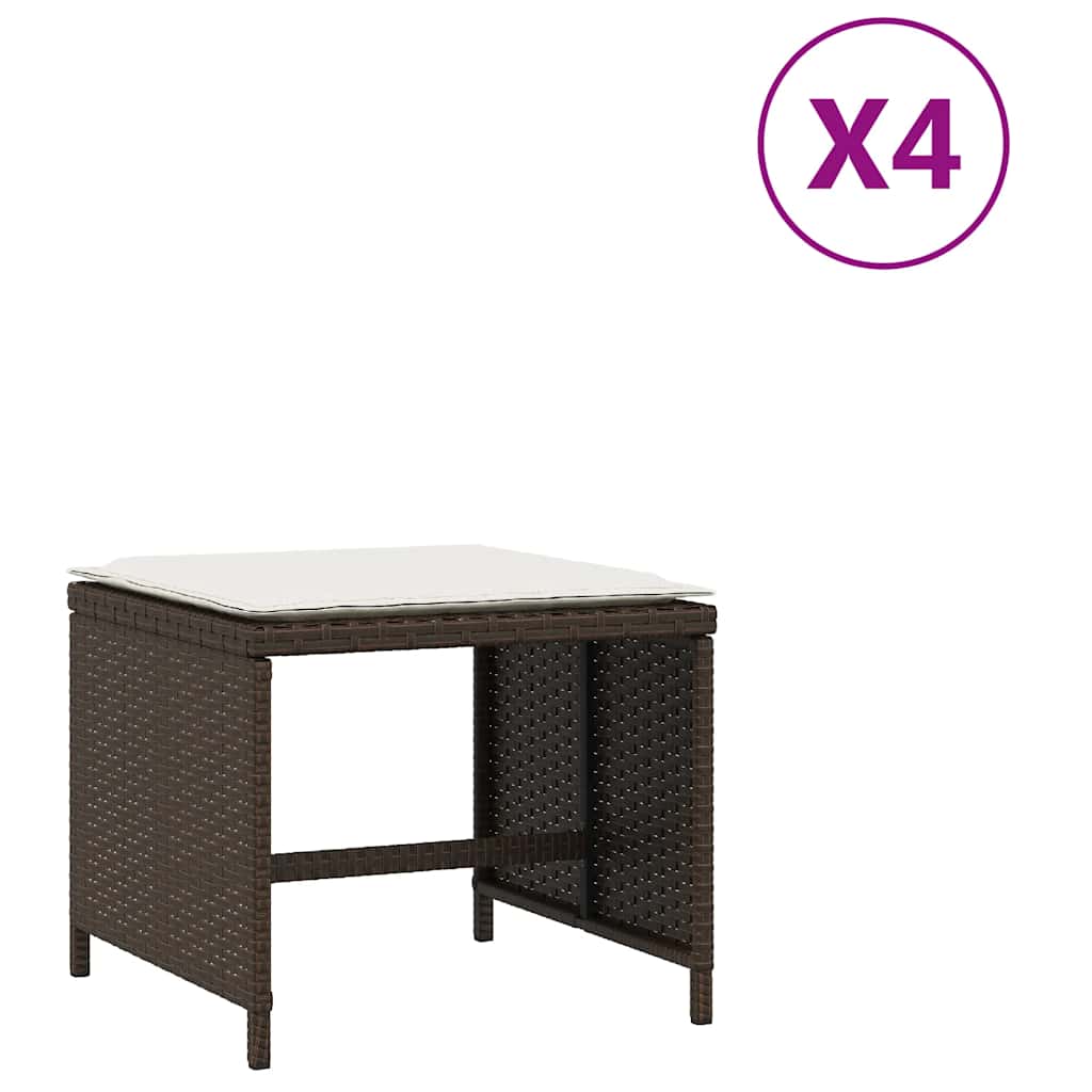 Sgabelli Giardino con Cuscini 4pz Marroni 41x41x36cm Polyrattan - homemem39