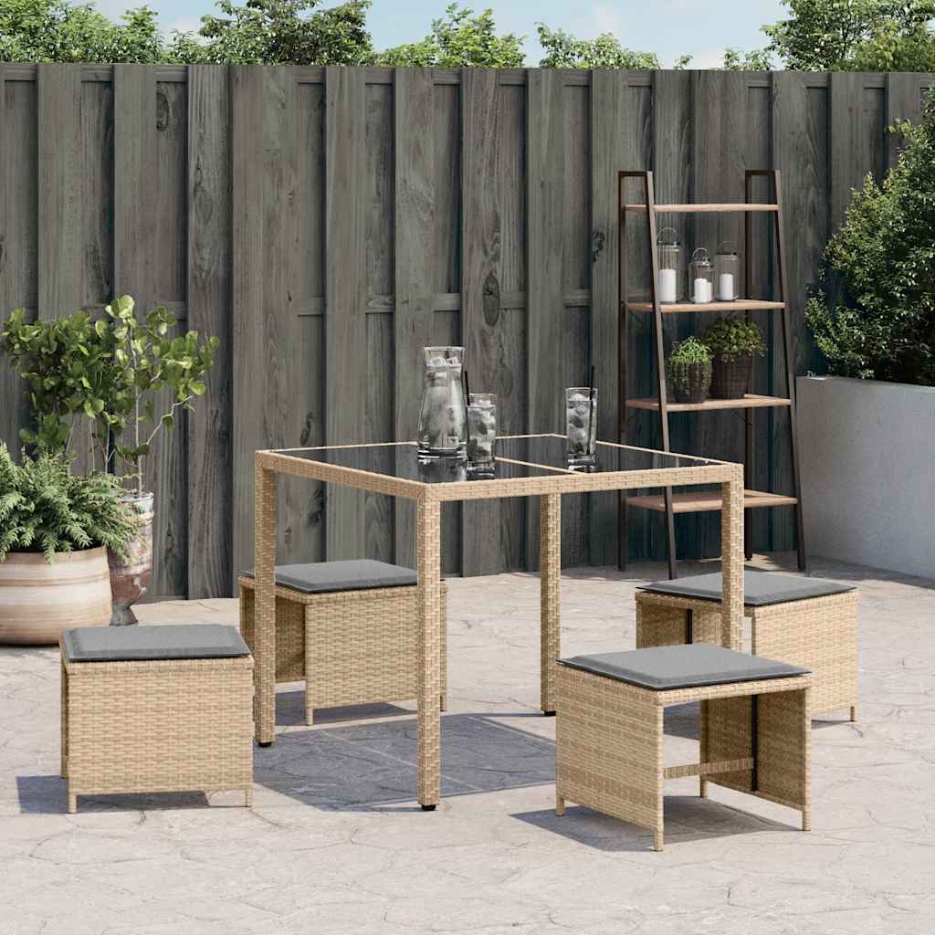 Sgabelli Giardino Cuscini 4pz Beige Misto 41x41x36cm Polyrattan | homemem39