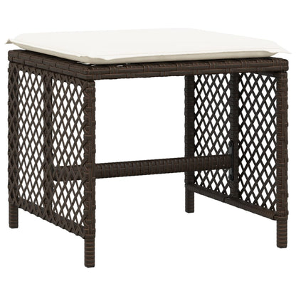 Sgabelli Giardino con Cuscini 4pz Marroni 41x41x36cm Polyrattan