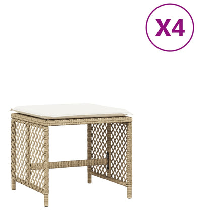 Sgabelli Giardino con Cuscini 4pz Beige 41x41x36cm Polyrattan