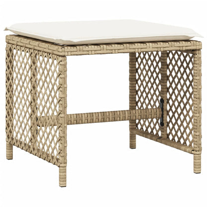 Sgabelli Giardino con Cuscini 4pz Beige 41x41x36cm Polyrattan