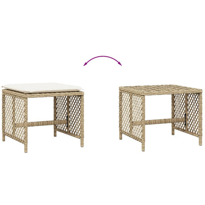 Sgabelli Giardino con Cuscini 4pz Beige 41x41x36cm Polyrattan