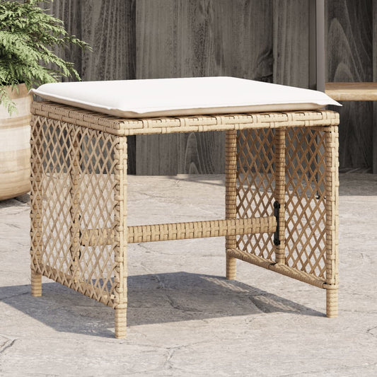 Sgabelli Giardino con Cuscini 4pz Beige 41x41x36cm Polyrattan - homemem39