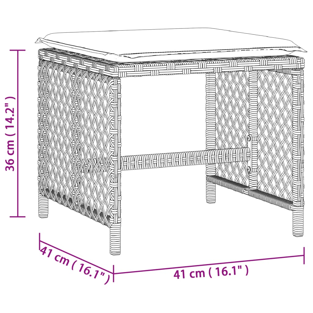 Sgabelli Giardino Cuscini 4pz Grigio Chiaro 41x41x36 Polyrattan