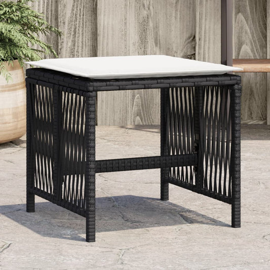 Sgabelli da Giardino con Cuscini 4pz Neri 41x41x36cm Polyrattan