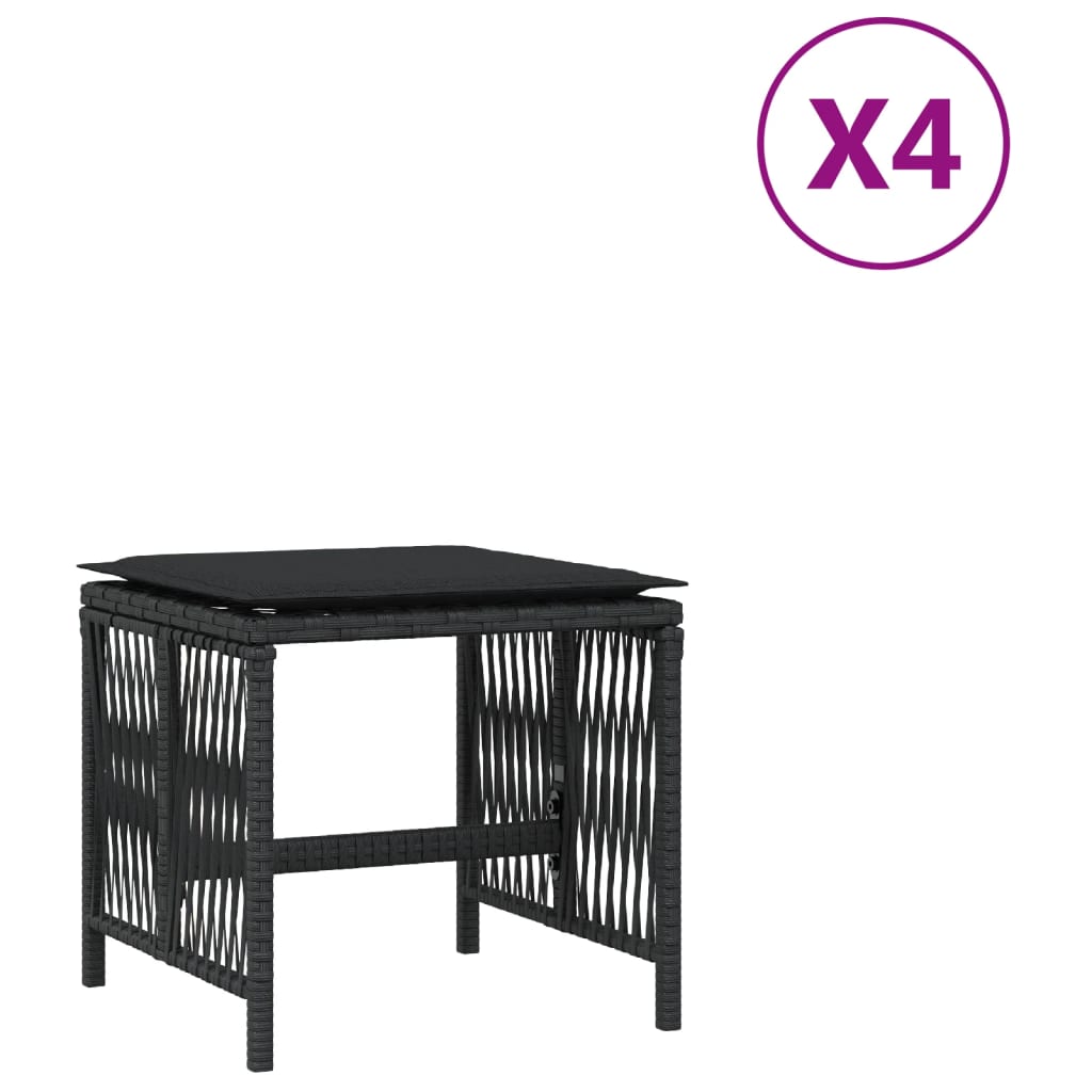 Sgabelli da Giardino con Cuscini 4pz Neri 41x41x36cm Polyrattan - homemem39
