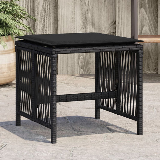 Sgabelli da Giardino con Cuscini 4pz Neri 41x41x36cm Polyrattan