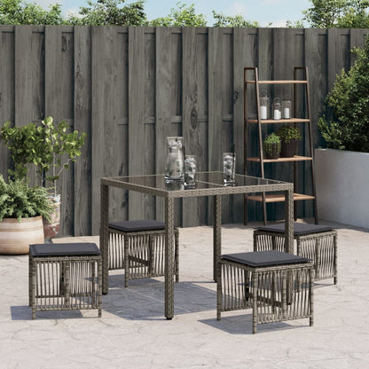 Sgabelli Giardino con Cuscini 4pz Grigi 41x41x36cm Polyrattan