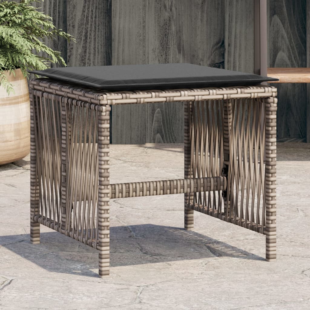 Sgabelli Giardino con Cuscini 4pz Grigi 41x41x36cm Polyrattan