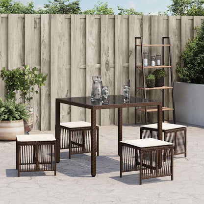 Sgabelli Giardino con Cuscini 4pz Marroni 41x41x36cm Polyrattan