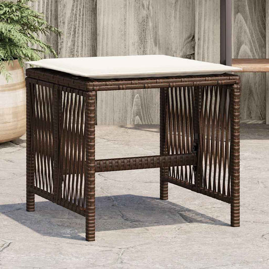 Sgabelli Giardino con Cuscini 4pz Marroni 41x41x36cm Polyrattan