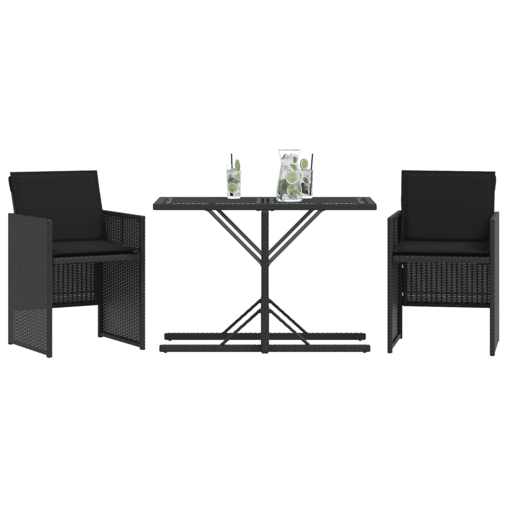 Set da Bistrò 3 pz con Cuscini Nero in Polyrattan