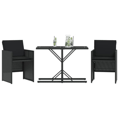Set da Bistrò 3 pz con Cuscini Nero in Polyrattan