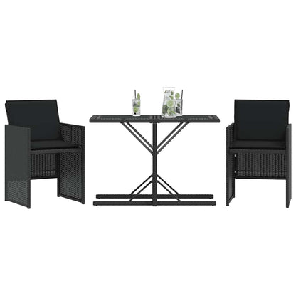 Set da Bistrò 3 pz con Cuscini Nero in Polyrattan