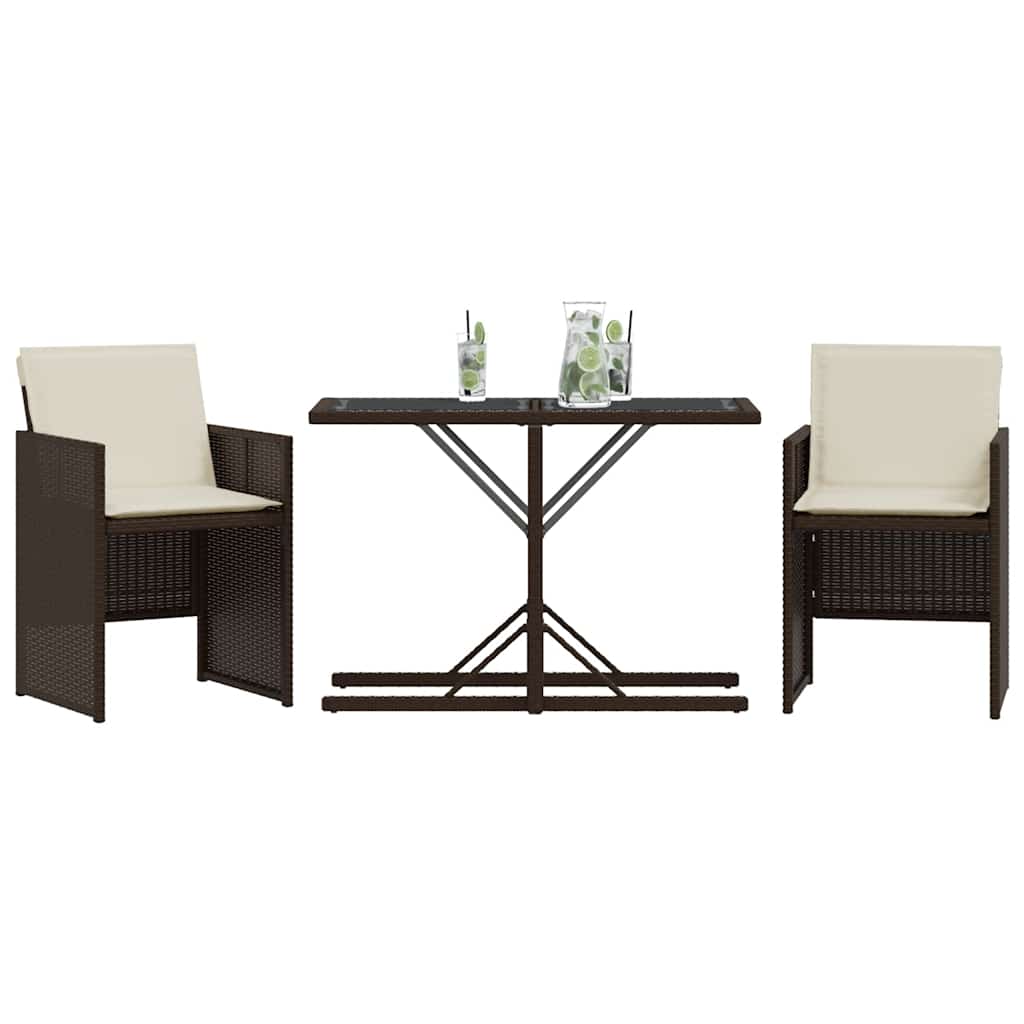 Set Bistrò 3 pz con Cuscini Marrone in Polyrattan | homemem39