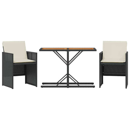Set da Bistrò 3 pz con Cuscini Nero in Polyrattan | homemem39