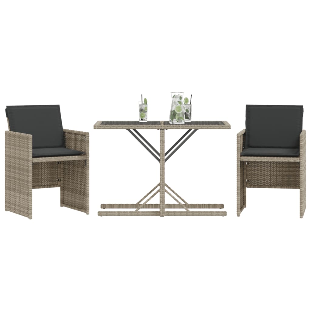 Set da Bistrò 3 pz con Cuscini Grigio Chiaro in Polyrattan - homemem39